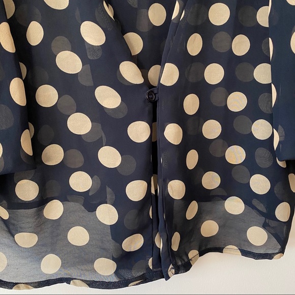 Navy & Tan Polka Dot Pintuck Sleeve Dolman Blouse - Picture 7 of 11